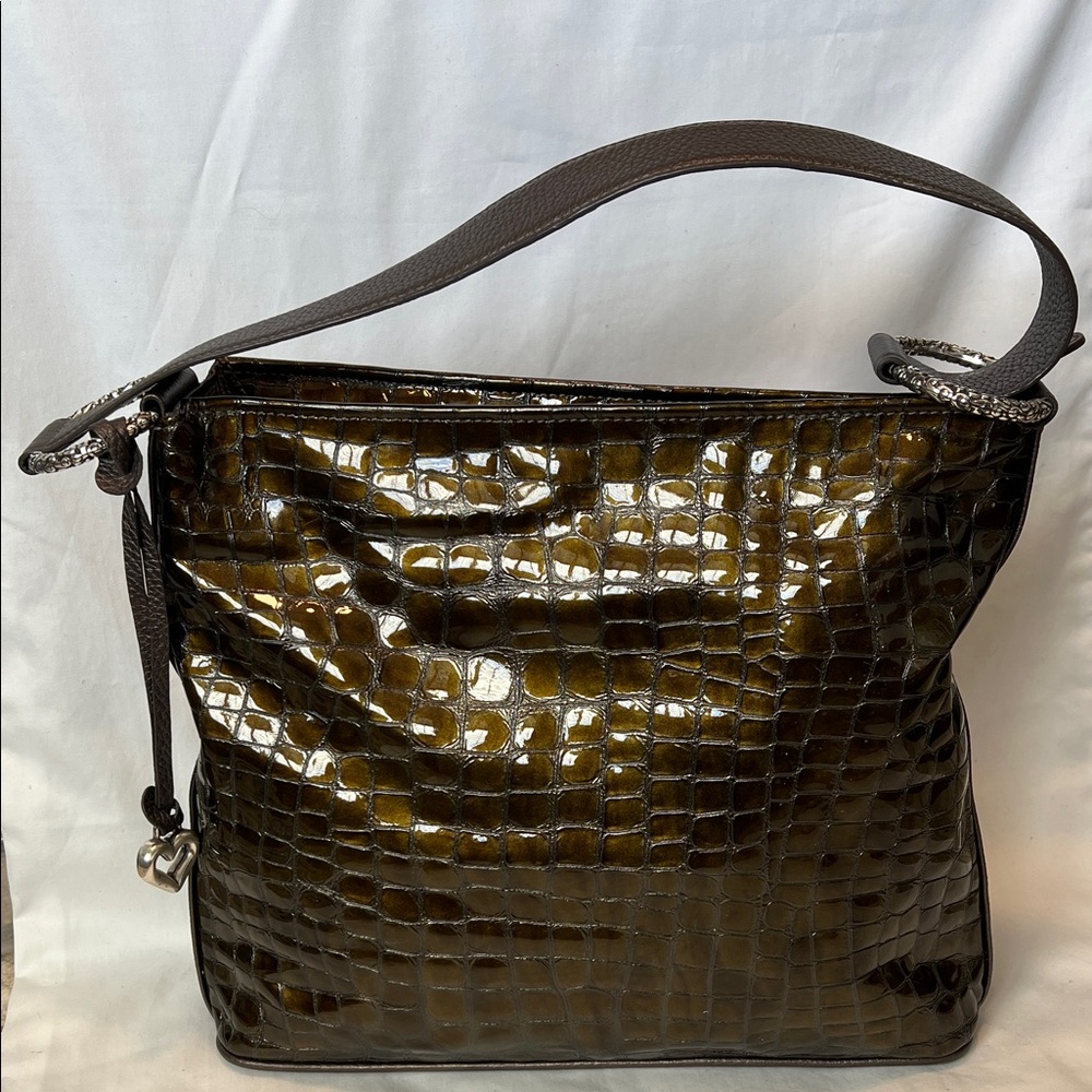 Brighton CHER Shiny Bronze Crocodile-Embossed Patent Leather Shoulder Bag